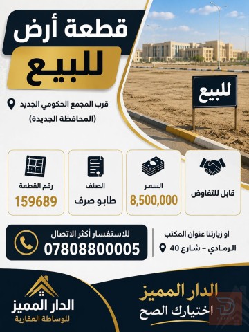 قطعة أرض طابو صرف قرب المجمع الحكومي للبيع في الأنبار