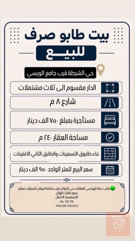 دار سكني في الفلوجة حي الشرطة ٢٤٠ م للبيع في الأنبار
