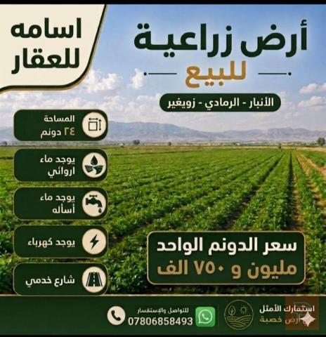أرض زراعية ٢٤ دونم في منطقة زويغير للبيع في الأنبار