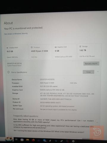 حاسبة AMD Ryzen 5 5500 مع RTX 3050 مستعمل للبيع في بغداد
